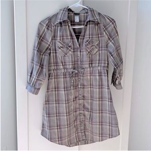 Plaid Print Drawstring Dress